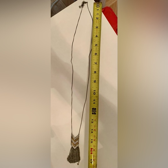 Chevron Pendant Necklace with Tassels Long Chain - Picture 4 of 5